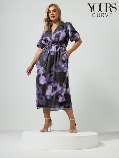 Purple - Yours Curve Puff Sleeve Shirt Dress