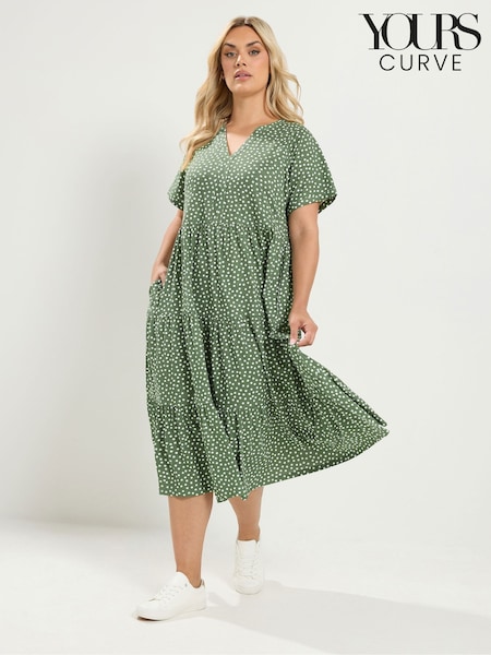 Green - Yours Curve Cotton Tiered Dress