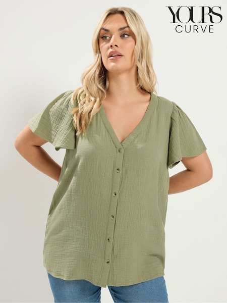 Green - Yours Curve Linen Blouse