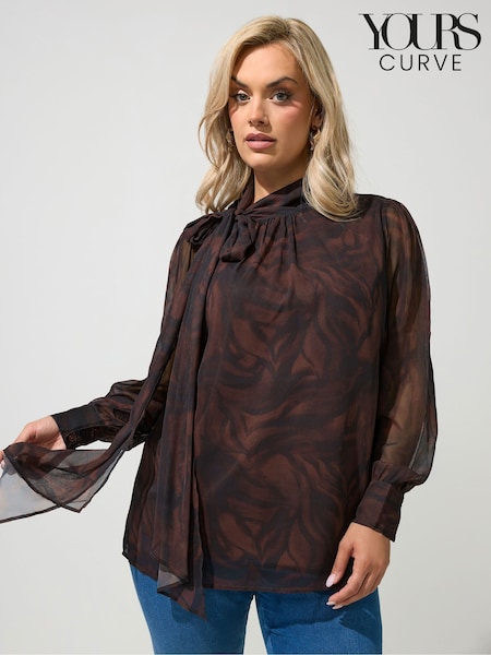 Brown Zebra Print - Yours Curve Dramatic Side Bow Blouse