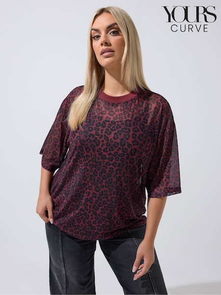Red - Yours Curve Limited Leopard Mesh Boxy T-shirt