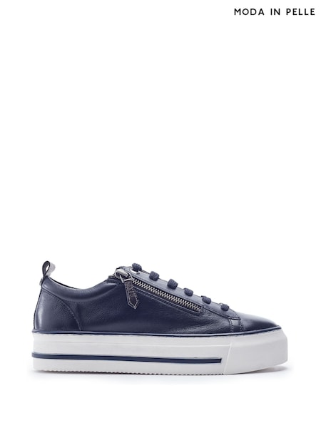 Blue - Moda In Pelle Flissie Leather Zip And Lace Slab Sole Trainers