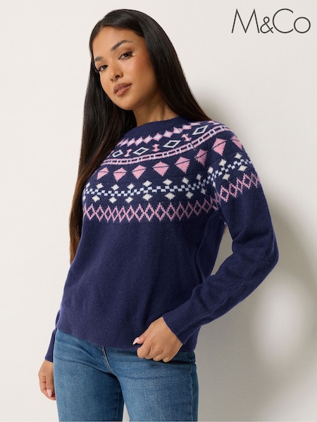 Blue - M&co Petite Fairisle Jumper