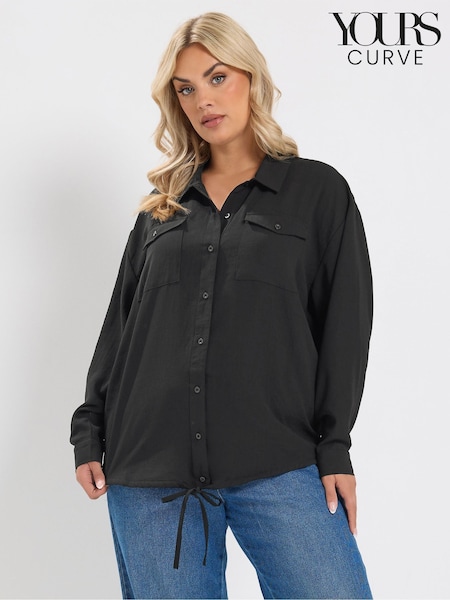 Black - Yours Curve Utility Bubble Hem Shirt