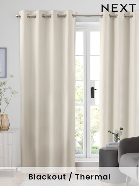 Cream Blackout/Thermal Cotton Eyelet Curtains (527529) | £40 - £105