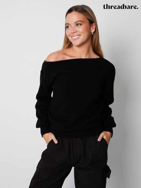 Threadbare Black Slash Neck Knitted Jumper (527684) | £25