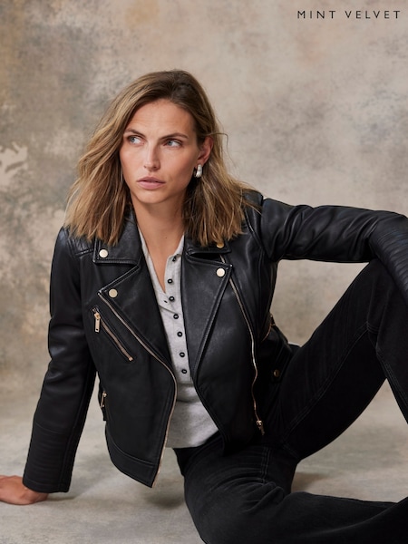 Mint Velvet Black Casual Leather Jacket (528037) | £299