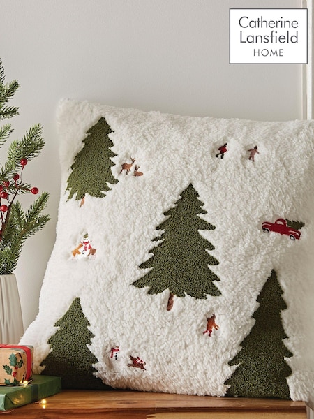 Catherine Lansfield Natural Cosy Boucle Christmas Tree Cushion (528342) | £18