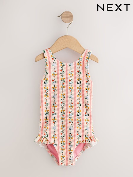 Pink/Orange Ditsy - Frill Leg Swimsuit (3mths-7yrs)