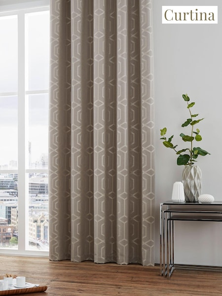 Curtina Stone Natural Camberwell Geo Lined Eyelet Curtains (529178) | £42 - £110