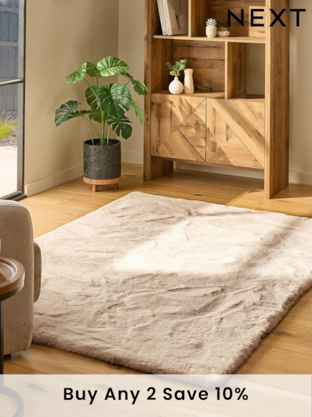 Light Natural Plush Faux Fur Rug (530241) | £30 - £160