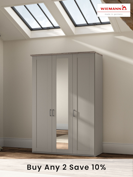 Wiemann Pebble Grey Truro Triple Wood and Mirror Semi Fitted Wardrobe (530277) | £1,125