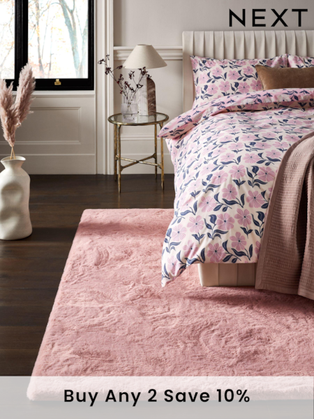 Pink Plush Faux Fur Rug (530330) | £30 - £160