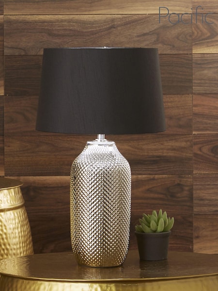 Pacific Silver Textured Ceramic Table Lamp (530899) | £60