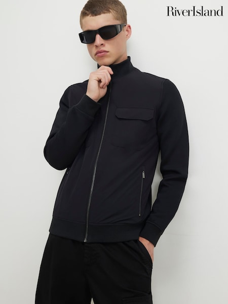 Black - Regular River Island Funnel Hybrid Jacket