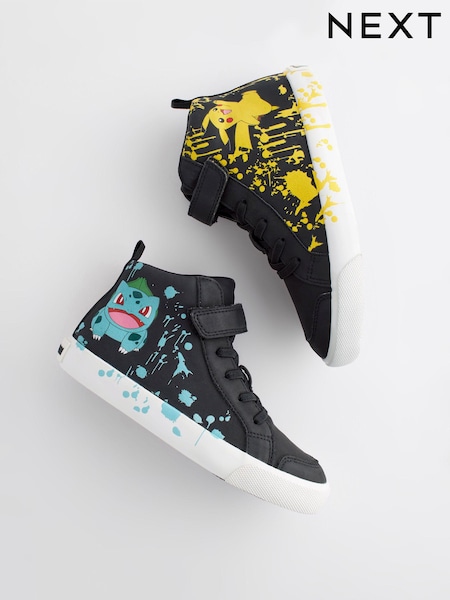 Black Standard Fit (F) Pokemon Elastic Lace High Top Trainers (531736) | £30 - £37