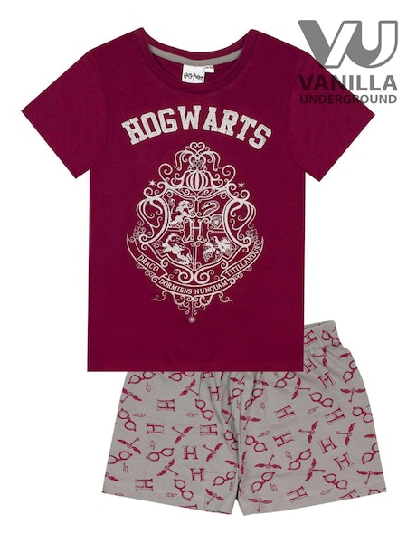 Vanilla Underground Burgundy Red Girls Harry Potter Licensing Short 100% Cotton Pyjamas (532210) | £16