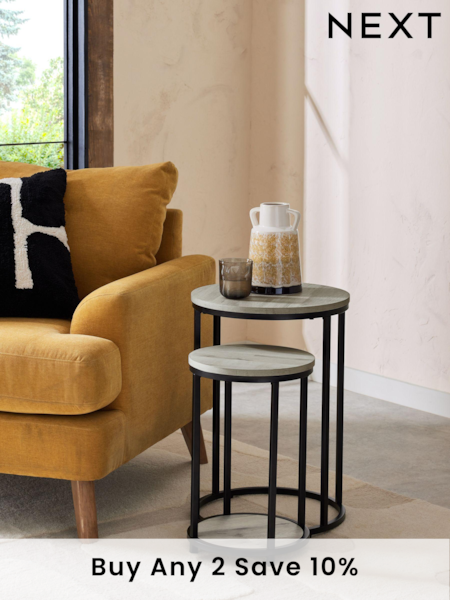 Grey Bronx Oak Effect Round Set of 2 Nest of Tables (532693) | £150