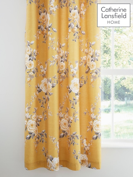 Catherine Lansfield Ochre Yellow Canterbury Floral Eyelet Curtains (532792) | £50