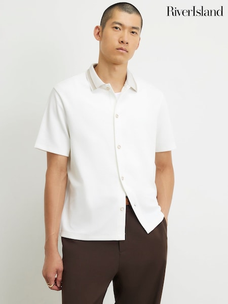 White - Regular River Island Regular Fit Waffle Shirt