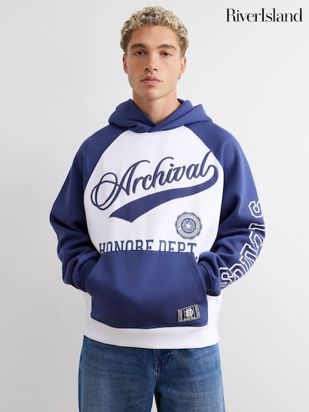 Blue - Regular River Island Oversized Archival Embroidered Hoodie