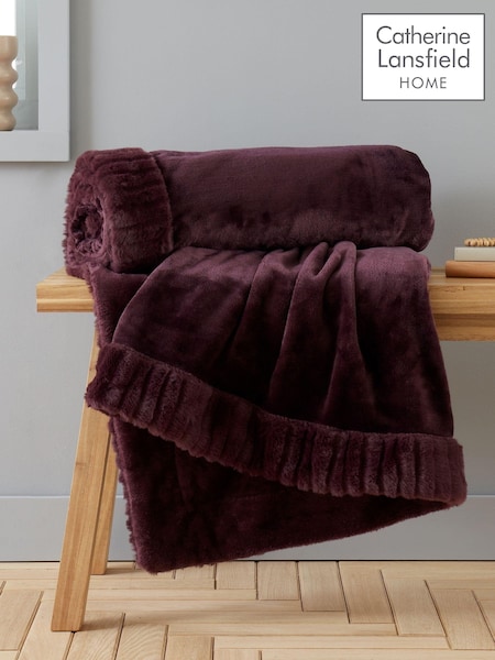 Catherine Lansfield Purple Velvet And Faux Fur Soft and Cosy Throw (533044) | £33