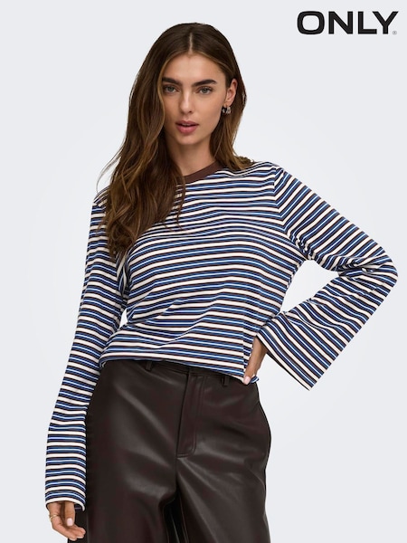 Blue - Only Long Sleeve Stripe T-shirt