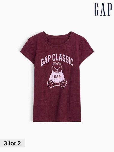 Burgundy Red Bear - Gap Graphic Short Sleeve T-shirt (4-13yrs)