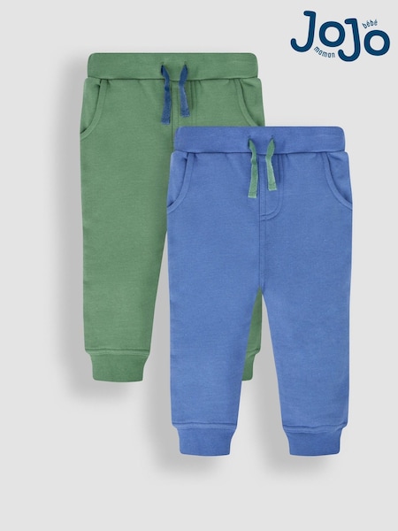 JoJo Maman Bébé Khaki Green & Blue 100% Cotton Joggers 2 Pack (534724) | £21 - £24