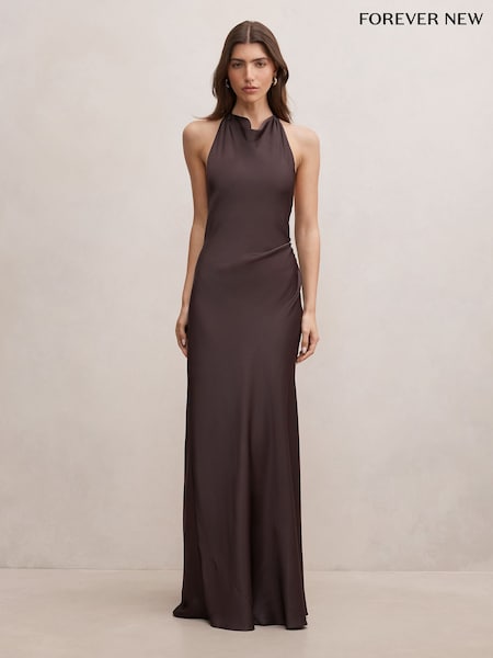 Brown - Forever New Drew Halter Neck Back Tie Maxi Dress