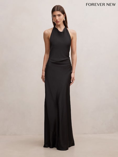 Black - Forever New Drew Halter Neck Back Tie Maxi Dress