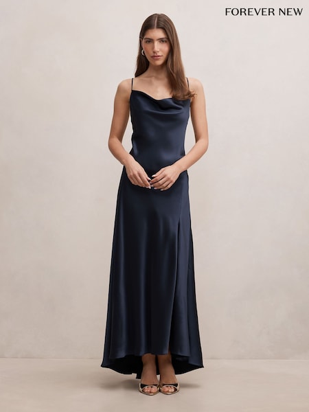Blue - Forever New Tilesha Satin Cowl Neck Slip Maxi Dress