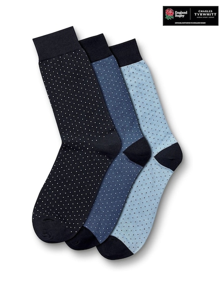 Charles Tyrwhitt Blue Micro Dash Cotton Rich Socks 3 Pack (535686) | £20