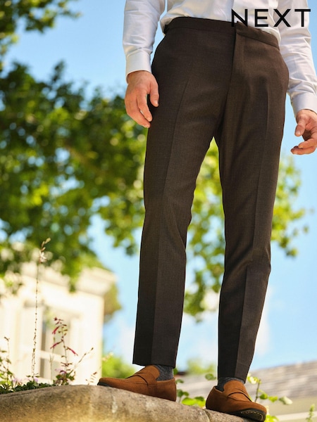 Brown Slim Fit Textured Wool Suit Trousers (535708) | £55