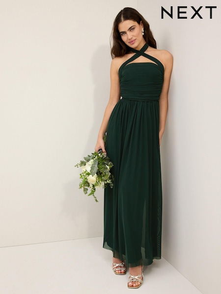 Dark Green Mesh Multiway Bridesmaid Wedding Maxi Dress (537359) | £72