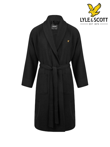 Lyle & Scott Black 100% Cotton Premium Waffle Bathrobe (537836) | £75