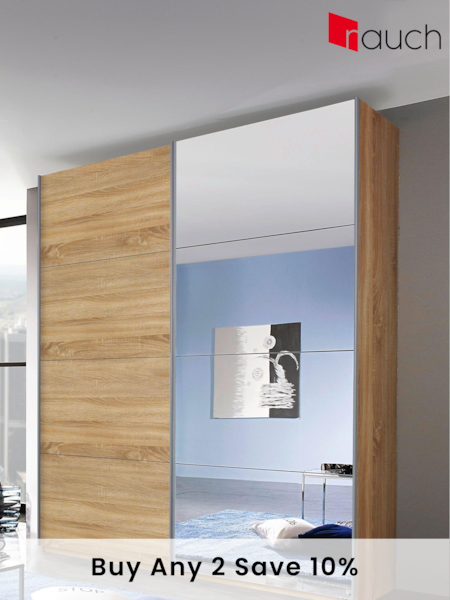 Rauch Oak Cameron Wood and Mirror Sliding Semi 1.8m Sliding Fitted Wardrobe (538231) | £667