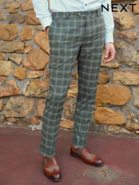 Green Slim Fit Trimmed Check Suit Trousers (538504) | £50
