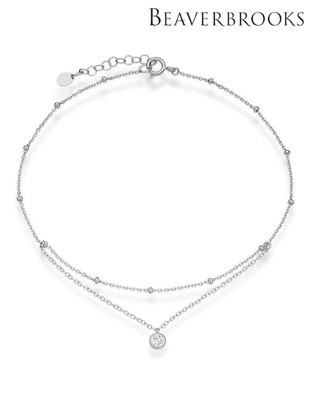 Beaverbrooks Sterling Silver Cubic Zirconia Double Strand Anklet (538611) | £39