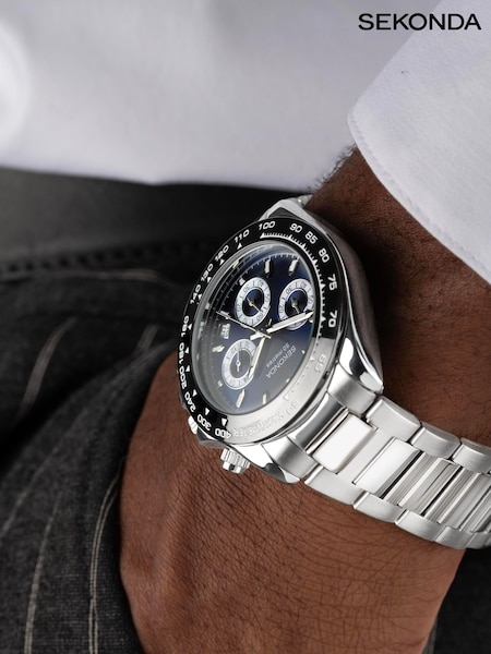 Sekonda Mens Circuit 39mm Analogue Silver Tone Watch With Case And Stainless Steel Bracelet With Dark Blue Dial (539034) | £75