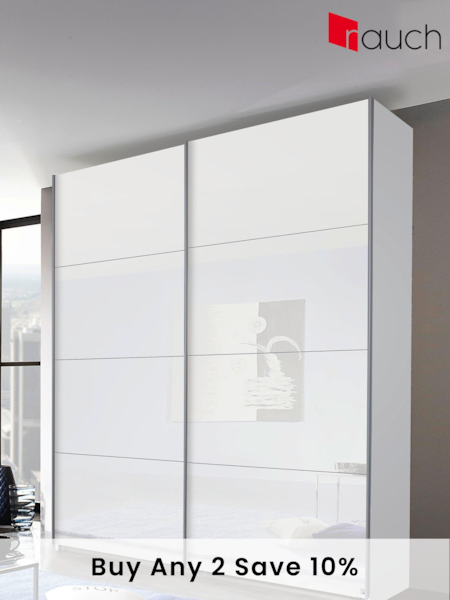 Rauch White 1.8m Sliding Courtney Glass Semi Fitted Wardrobe (539355) | £760