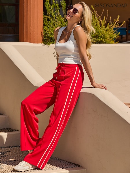 Red - Sosandar Side Stripe Wide Leg Trousers