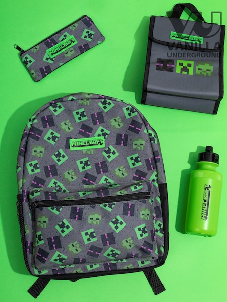 Vanilla Underground Grey Minecraft Boys Creeper 4 Piece Backpack Set (539845) | £33