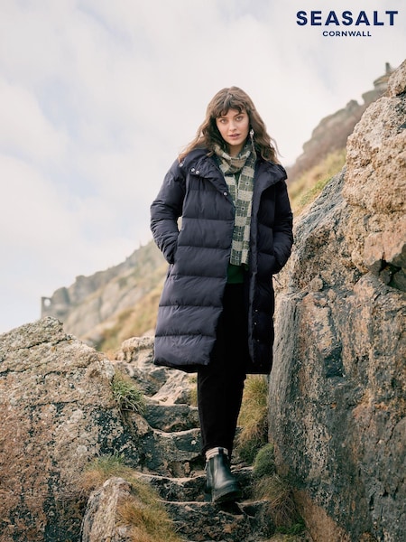Seasalt Cornwall Ink Black Holywell Bay Waterproof Coat (541475) | £225