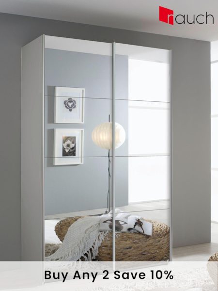 Rauch White Cameron Mirror 1.3m Sliding Semi-Fitted Wardrobe (541937) | £667