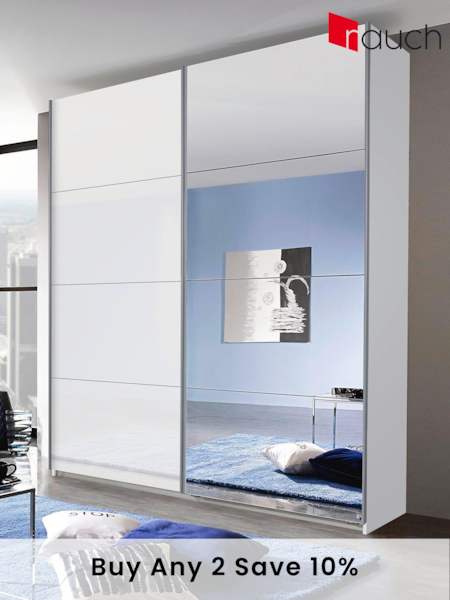 Rauch White Courtney Glass and Mirror Sliding Semi 1.8m Sliding Fitted Wardrobe (542496) | £737