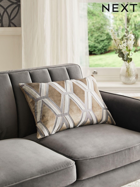 Light Grey Collection Luxe Velvet Geo 40 x 59cm Cushion (543500) | £30