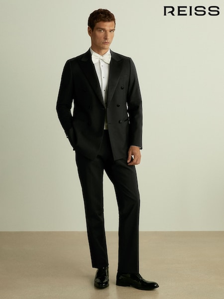 Reiss Black Poker Db Double Breasted Tuxedo Slim Fit Jacket (543672) | £328