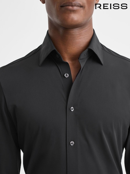Reiss Black Voyager Regular Fit Travel Shirt (544794) | £128