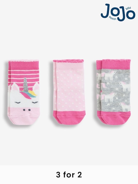 JoJo Maman Bébé Pink 3-Pack Unicorn Socks (544976) | £9.50